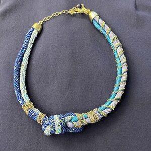 Elegant Blue and Gold Beaded Necklace